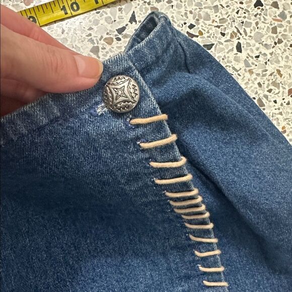Cambridge Dry Goods Jean denim wrap western tan stitch mini skirt 6 - Picture 3 of 7